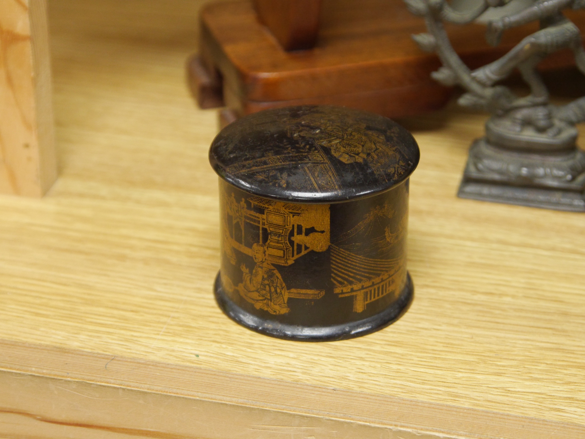 A group of Chinese and other south East Asian collectibles to include a bone opium pipe, cloisonné vase, lacquer box and cover, etc. Condition - varies, mostly fair to good